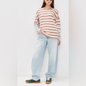 Free People Nina Stripe Layered Long Sleeve T-Shirt in Neutral Combo Large